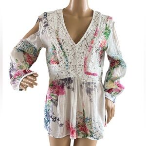 Cyrena Floral Cold Shoulder Lace Blouse